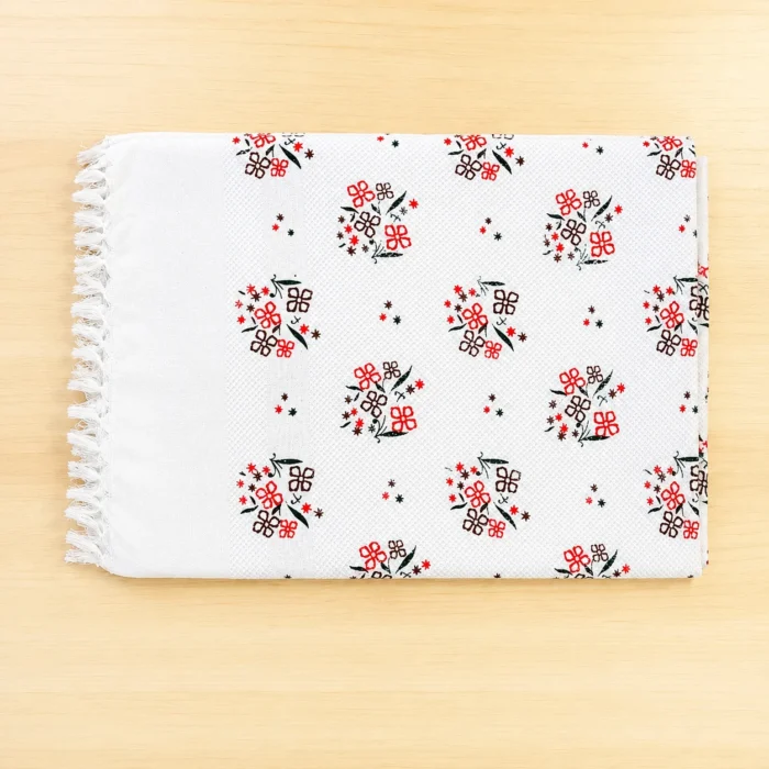 Premium white floral printed cotton towel with colourful flower design