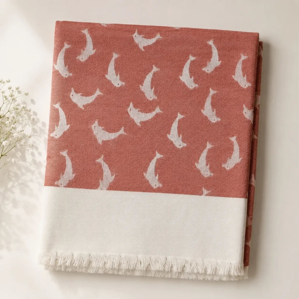 peach flying bird pattern cotton blanket