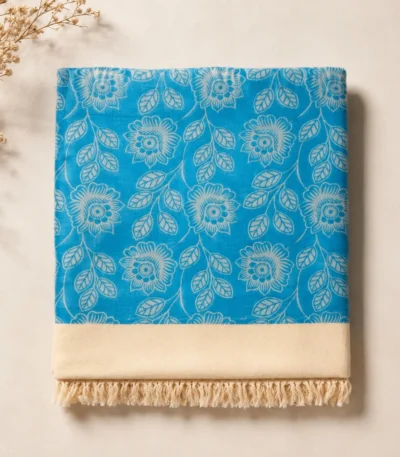 turquoise floral vine print cotton blanket