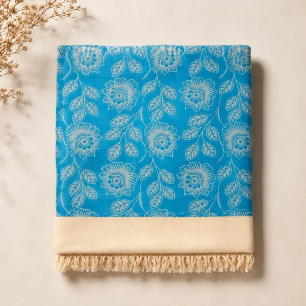 turquoise floral vine print cotton blanket