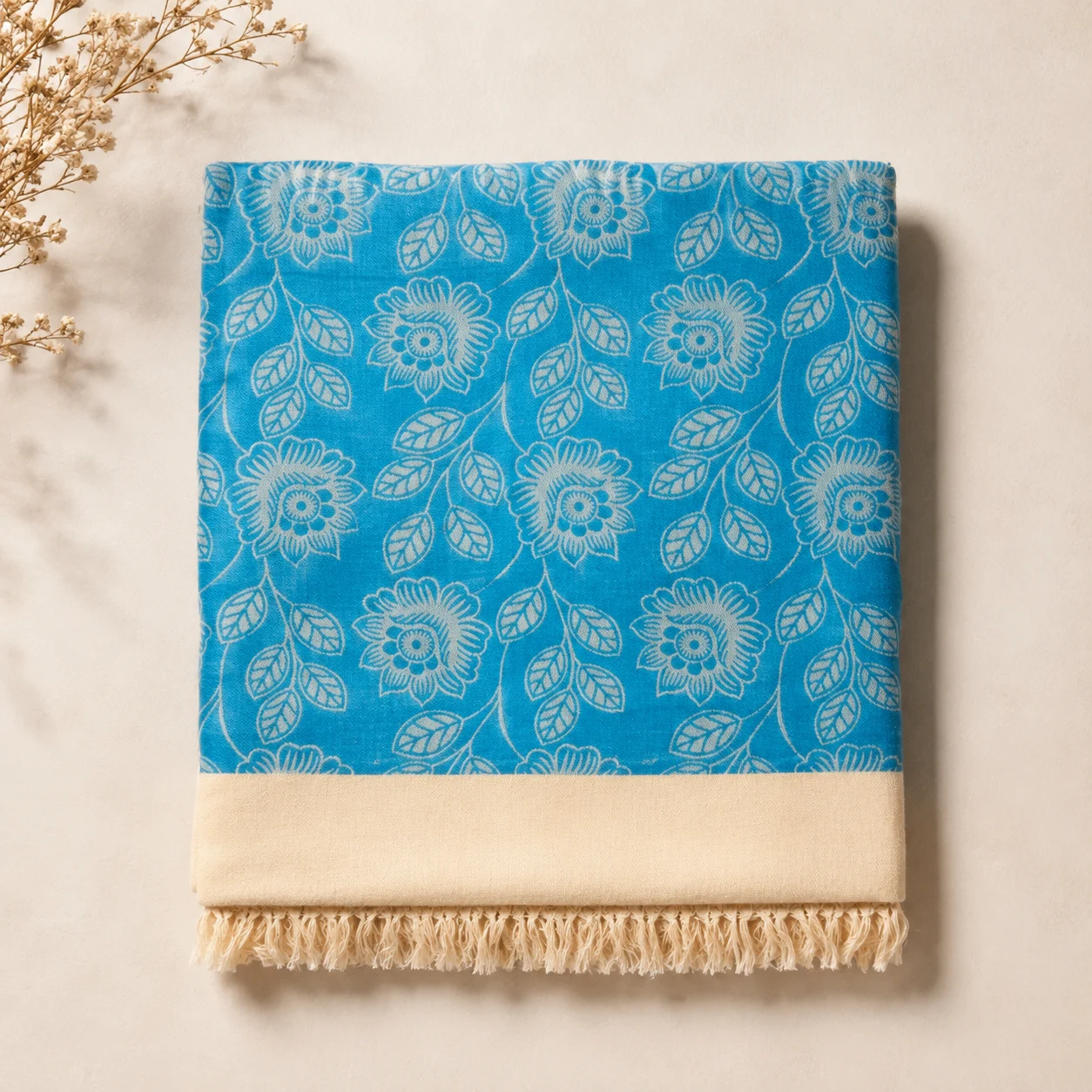 turquoise-floral-vine-print-cotton-blanket turquoise floral vine print cotton blanket