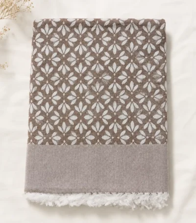 taupe floral pattern cotton blanket