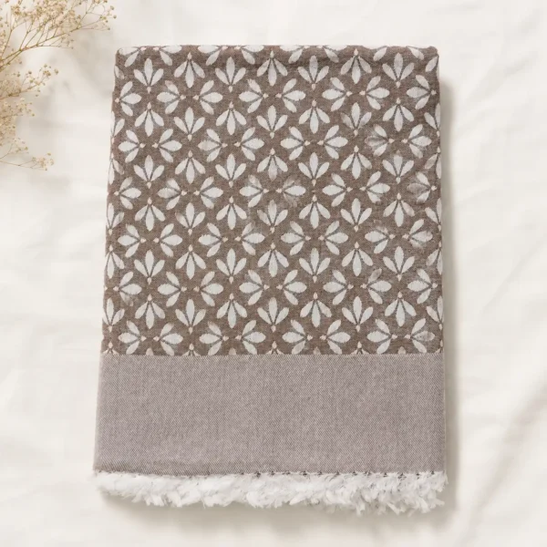 taupe floral pattern cotton blanket