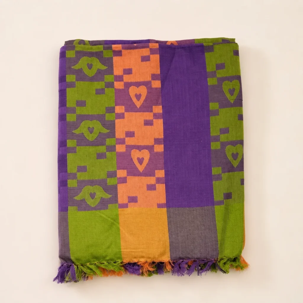 multicolor geometric patchwork cotton blanket