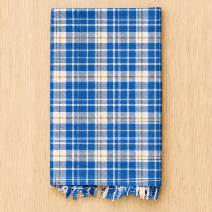 Premium blue checked cotton towel with classic checkered pattern