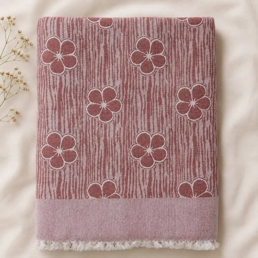 brown floral pattern cotton blanket