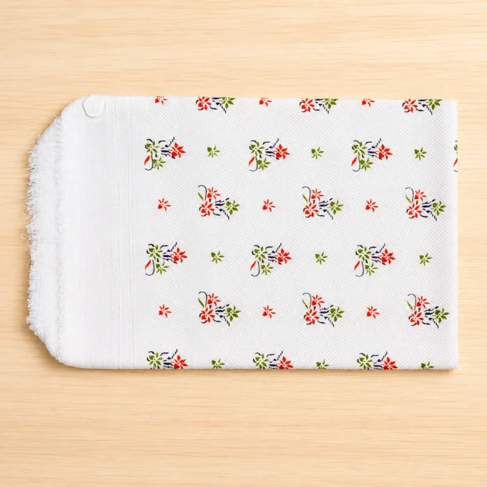 Premium white floral vine printed cotton towel with red green and blue motifs