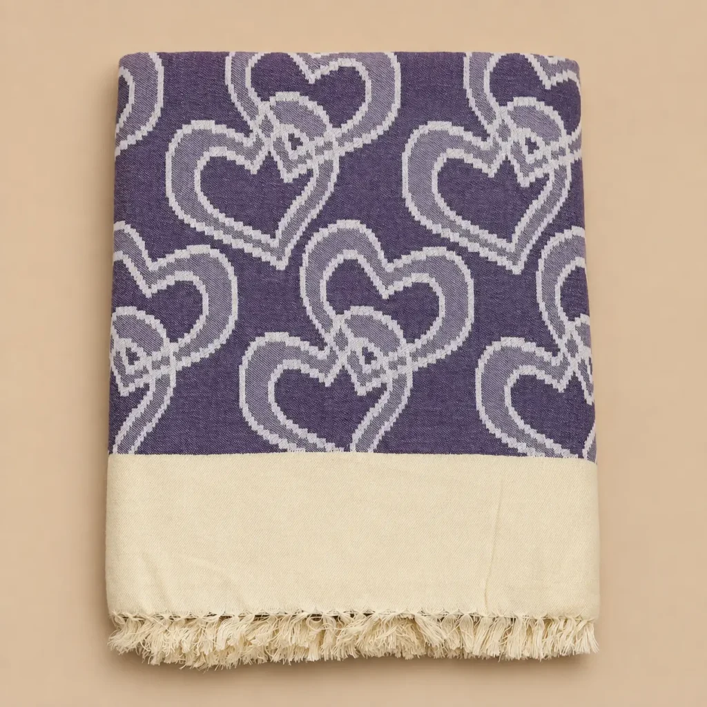 lavender heart pattern cotton blanket