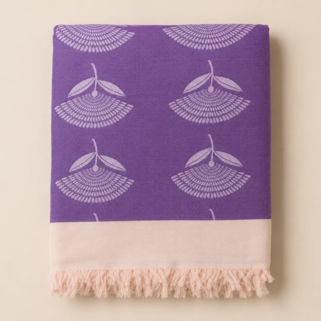 purple floral fan pattern cotton blanket