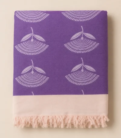 purple floral fan pattern cotton blanket