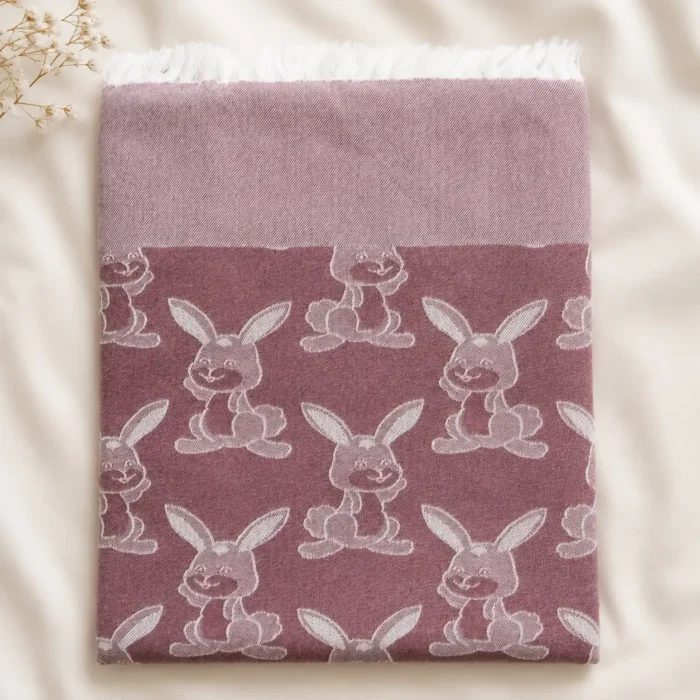 maroon bunny print cotton blanket