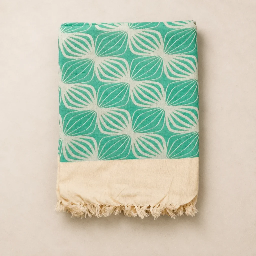 mint green leaf pattern cotton blanket