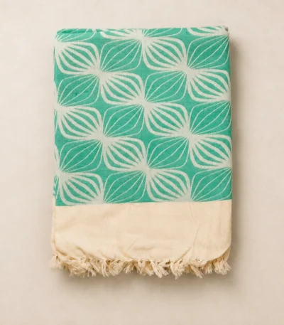 mint green leaf pattern cotton blanket