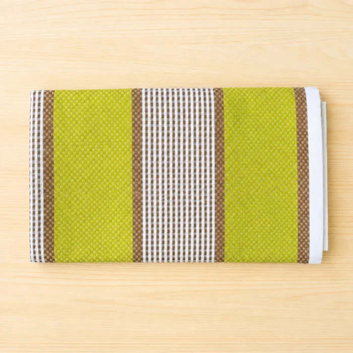 Premium lime green and brown cotton towel with square-patterned border