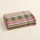 Premium beige cotton towel with olive green and pink square border