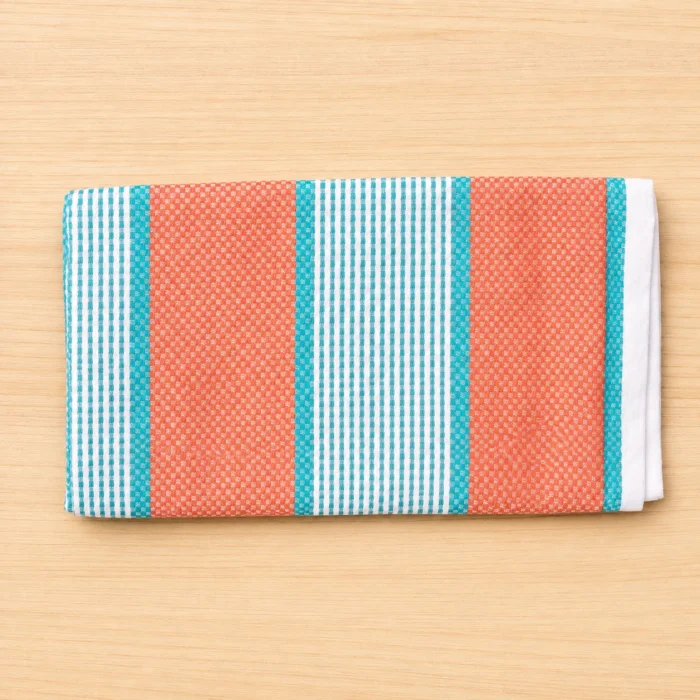 Premium coral orange and turquoise striped silk thread cotton towel
