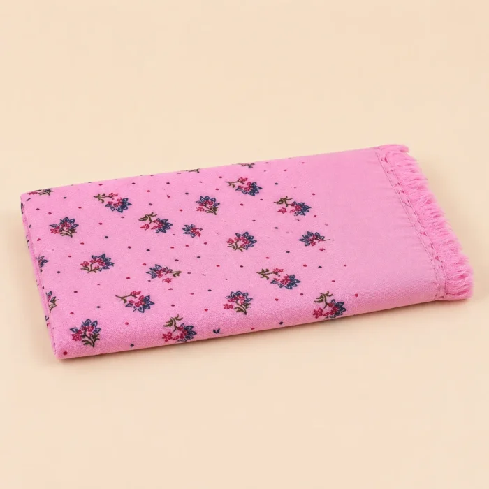 Premium pink printed cotton towel with floral design