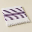 Premium white cotton towel with purple horizontal border stripes