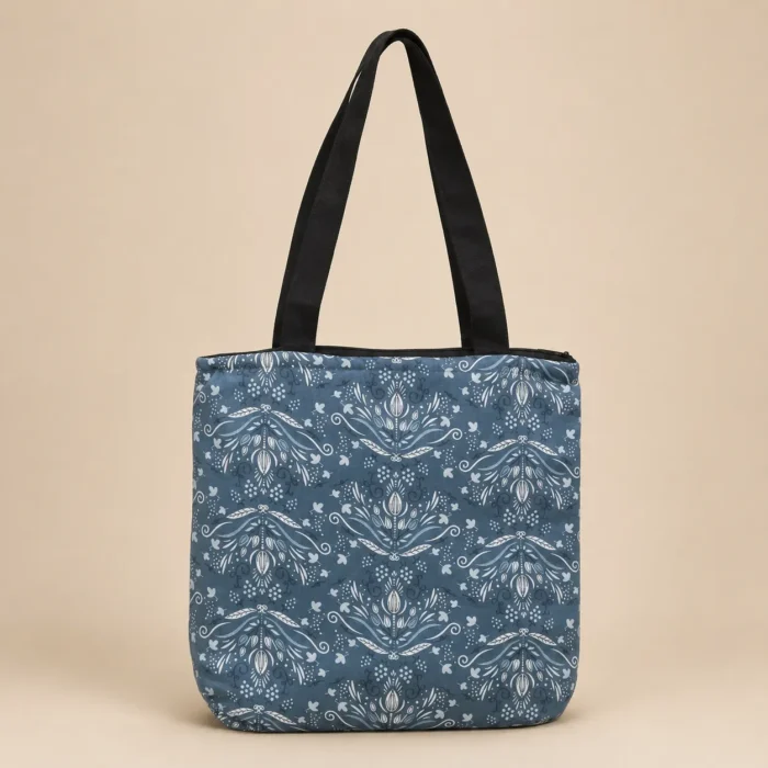 Premium blue floral printed soft cotton tote bag