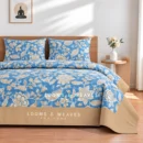 Blue floral Queen border bedspread with 2 pillow covers
