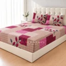 Blush Patchwork Leaf Queen Fitted Bedspread with 2 Pillow Covers