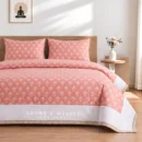 Coral pink floral Queen border bedspread with 2 pillow covers