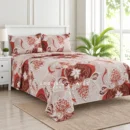 Crimson red and beige floral paisley Super King bedspread with 2 matching pillow covers