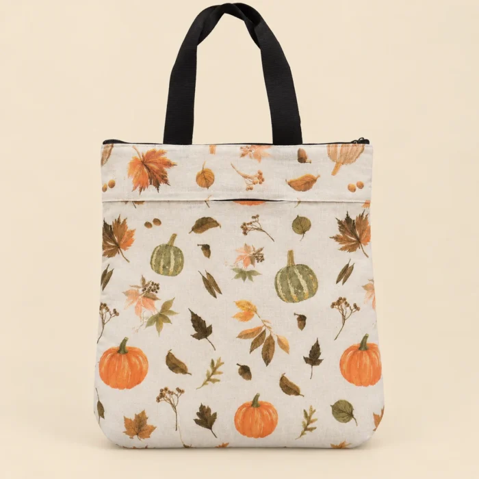 Premium autumn floral leaf printed soft cotton tote bag