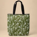Premium olive green floral printed soft cotton tote bag with zipper