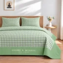 Sage green gingham check King border bedspread with 2 pillow covers