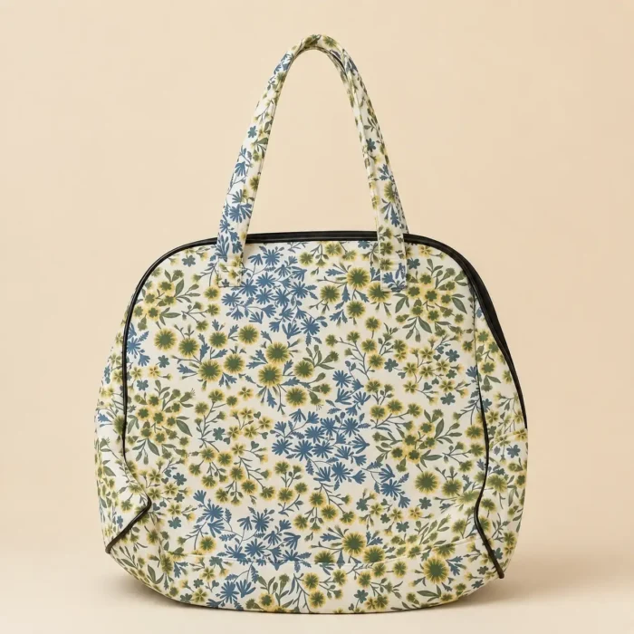 Green floral cotton mom bag with spacious design and comfortable handles