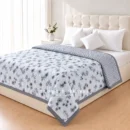 Grey and blue floral cotton dohar with geometric reverse pattern