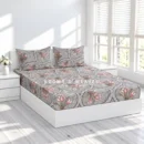 Grey lotus paisley king fitted bedspread with 2 matching pink floral pillow covers