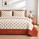 Ivory and pink floral Queen border bedspread with 2 pillow covers