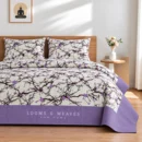 Ivory purple floral Queen bedspread with lavender border