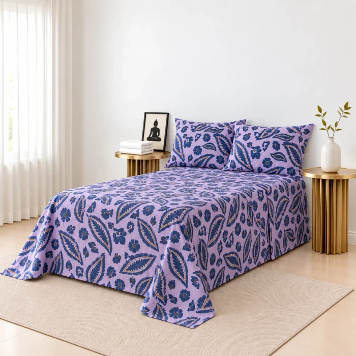 Lavender blue printed single bedspread