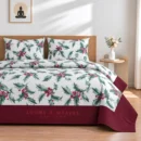 White holly leaf King border bedspread with 2 pillow covers