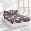 Mocha brown rose floral king fitted bedspread with 2 matching pillow covers