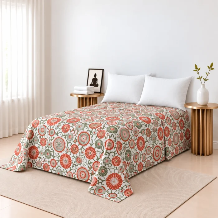 Multicolour cotton bedspread with matching pillow covers