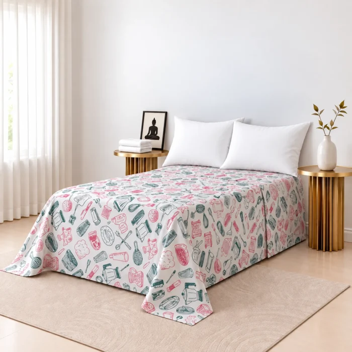 Multicolour doodle print single bedspread