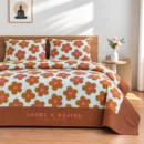 Mustard floral Queen border bedspread with 2 pillow covers
