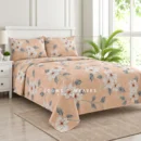 Peach floral Super King bedspread with white blossoms and 2 matching pillow covers