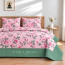 Pink rose garden King border bedspread with 2 pillow covers