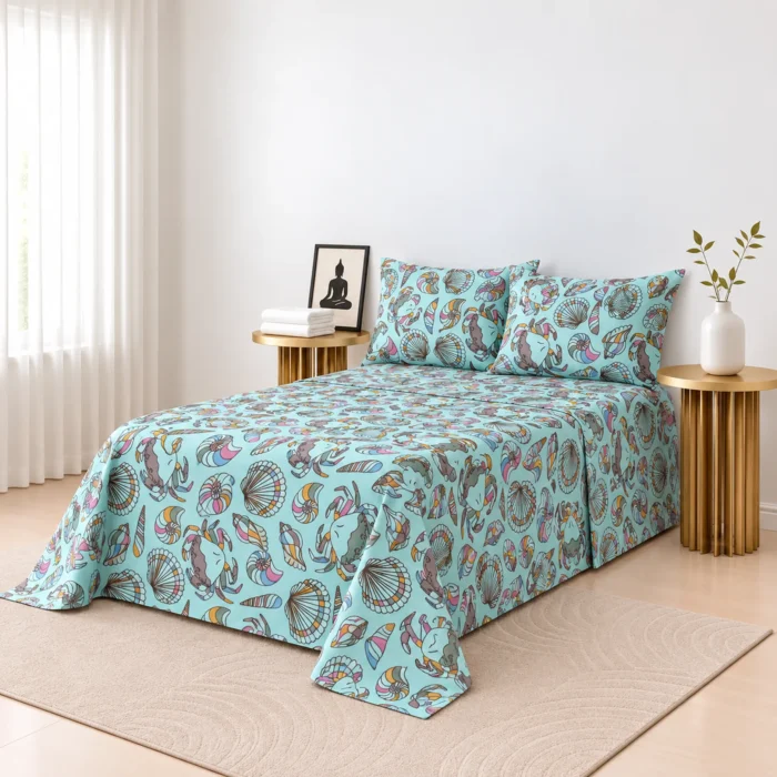 Sea green seashell printed single bedspread