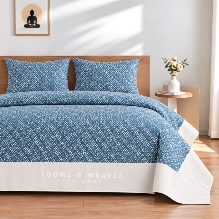Blue floral King border bedspread with 2 pillow covers