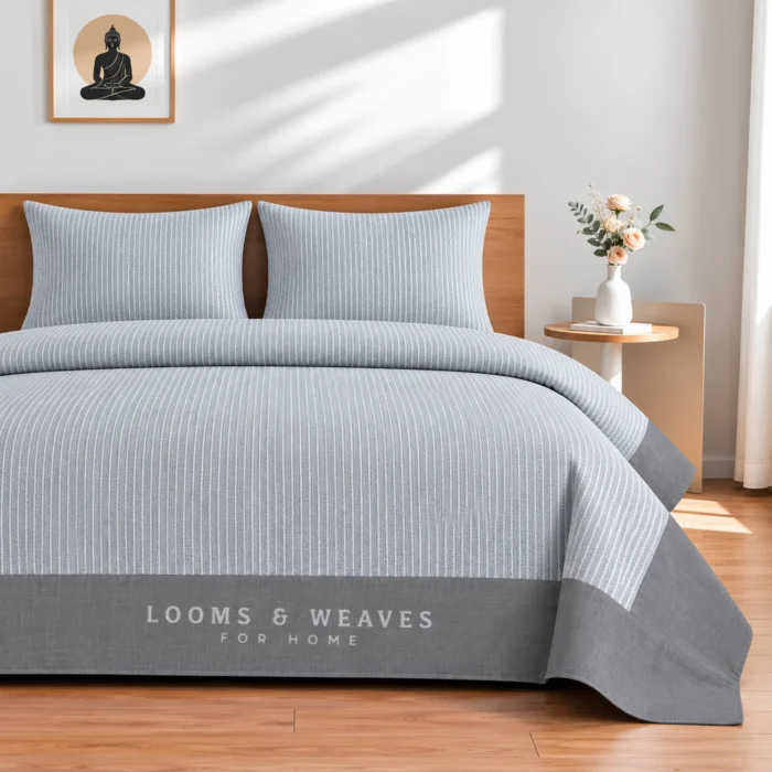 Silver stripe Queen border bedspread with 2 pillow covers