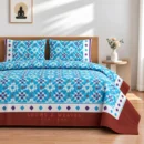 Turquoise blue mosaic King border bedspread with 2 pillow covers